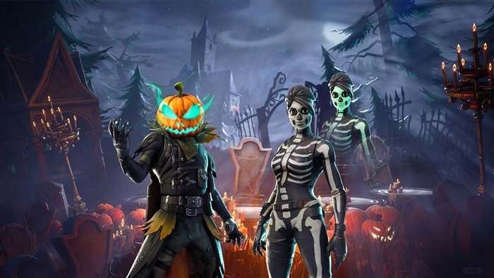 Fortnite Halloween characters in a graveyard 4K