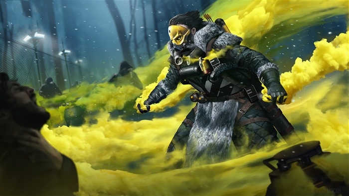Caustic from Apex Legends in yellow smoke 4K