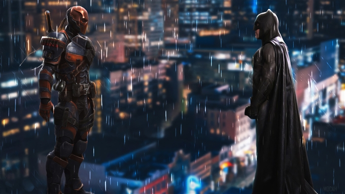 Batman and Deathstroke in the rain 4K