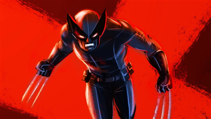 Wolverine in Black Suit with Red Background 4K