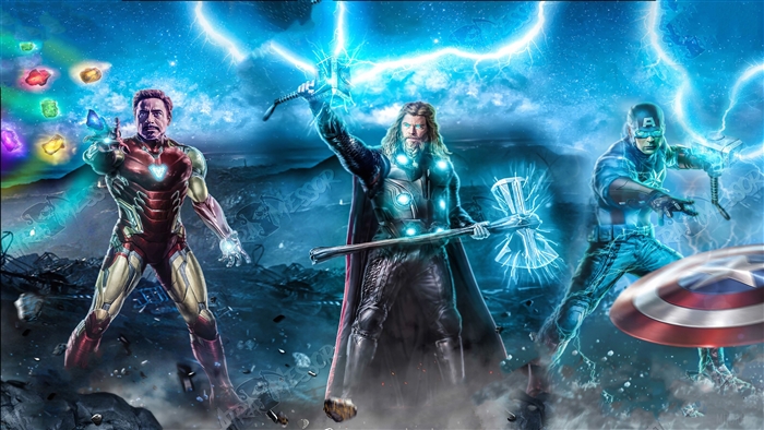 Iron Man, Thor, and Captain America with Infinity Stones 4K