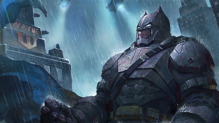 Batman in Armored Suit in Rain