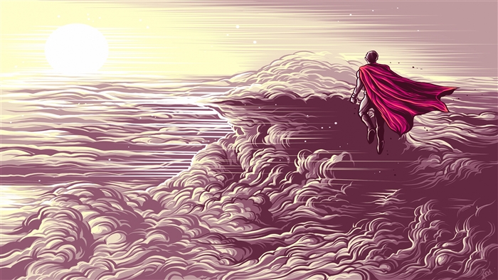 Superman flying through clouds 4K