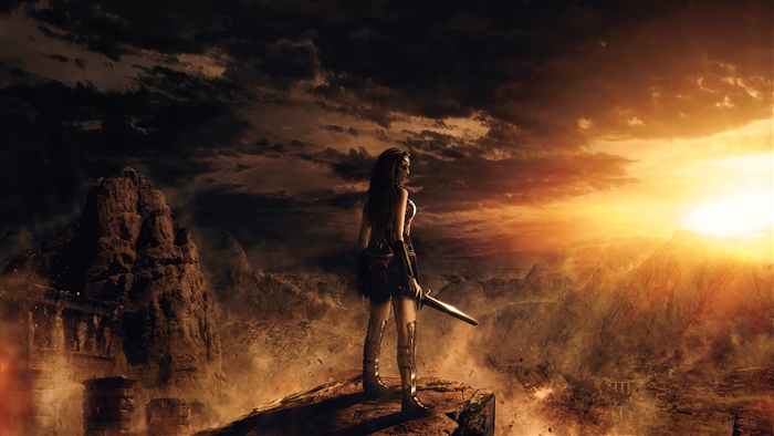 Wonder Woman on a cliff edge in 4K