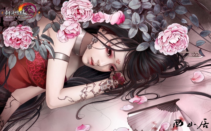 Woman with tattoos and flowers from JX Online