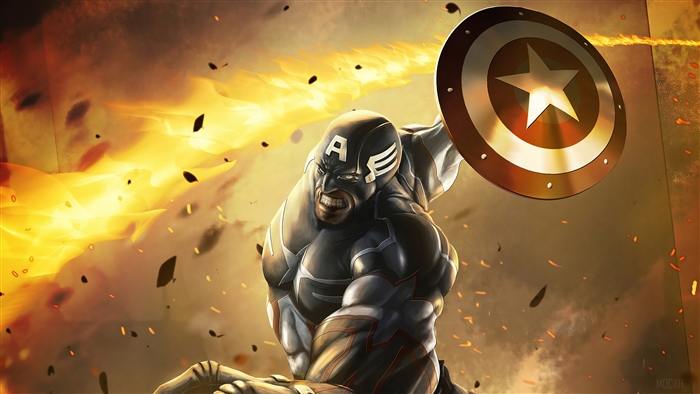 Captain America in a battle scene
