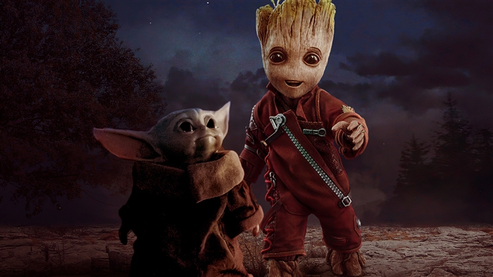 Baby Yoda and Baby Groot 4K Character Duo