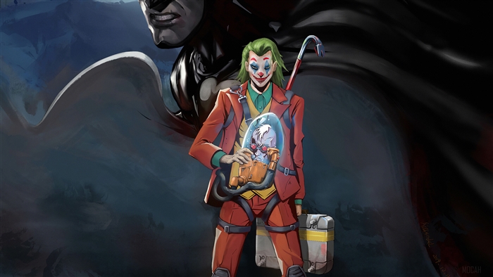 Joker holding Mr. Freeze in cryo-chamber, Batman cape 4K