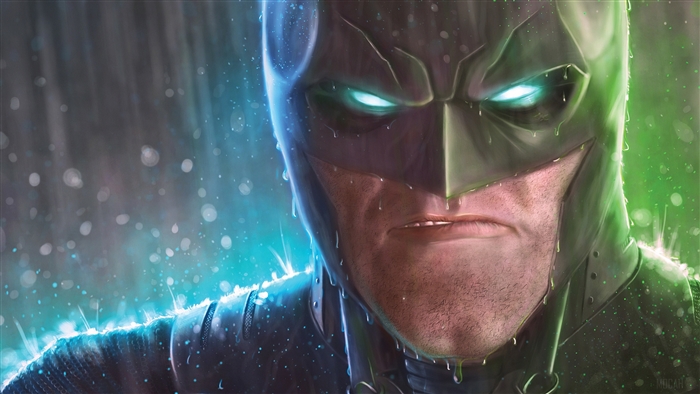 Batman with Shimmery Eyes in the Rain 4K
