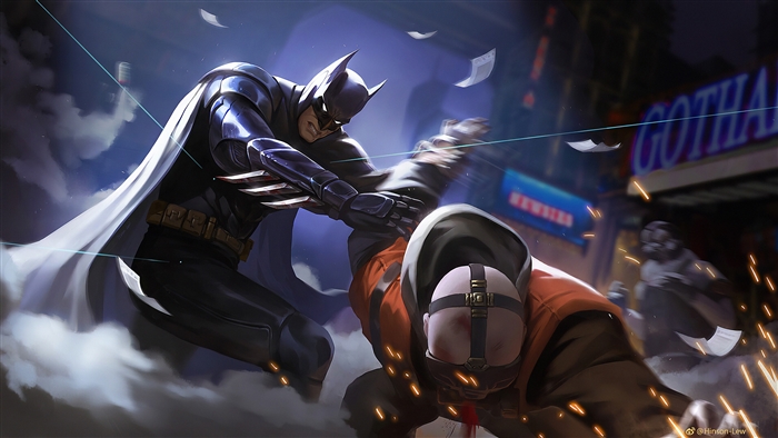 Batman fighting a criminal in Gotham City 4K
