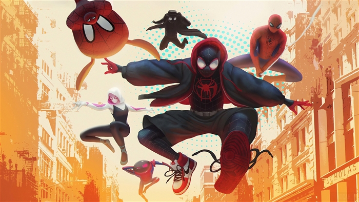 Spider-Verse Heroes in Cityscape 4K