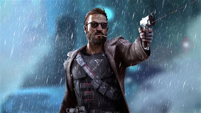 Man with gun in the rain 4K