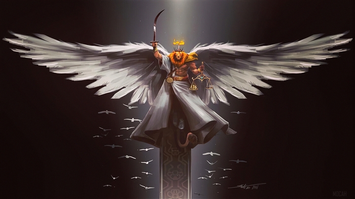 Angel with Lion Head, Sword, and Scales
