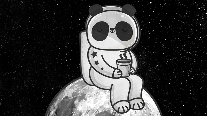 Panda Astronaut Drinking Coffee on Moon 4K