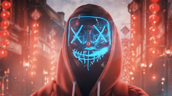 Man in Purge Mask in City 4K