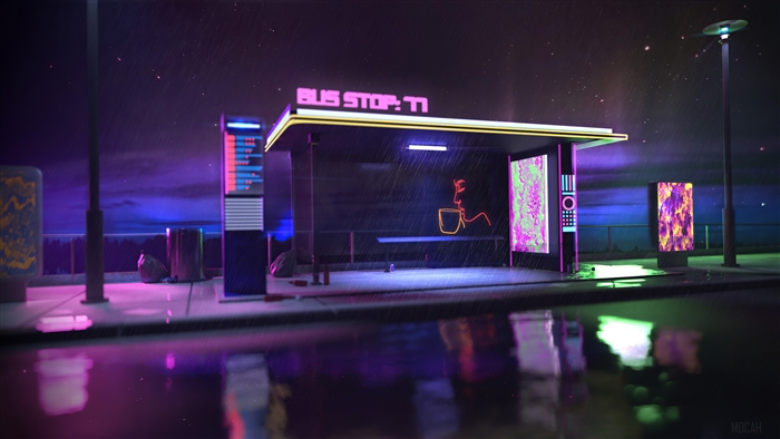 Cyberpunk Bus Stop 4K