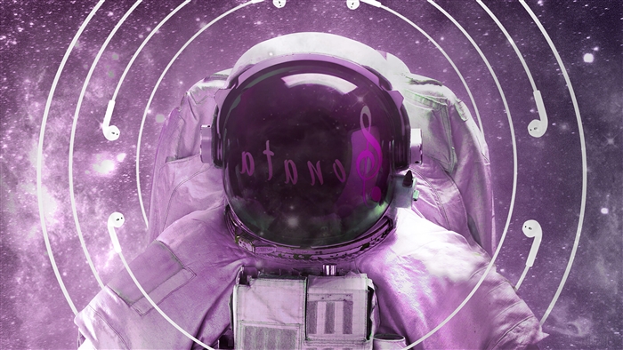 Astronaut with headphones in space