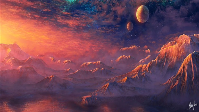 Alien World with Mountains and Planets 4K