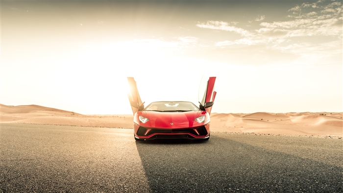 Red Lamborghini Aventador S Roadster 2020 in desert