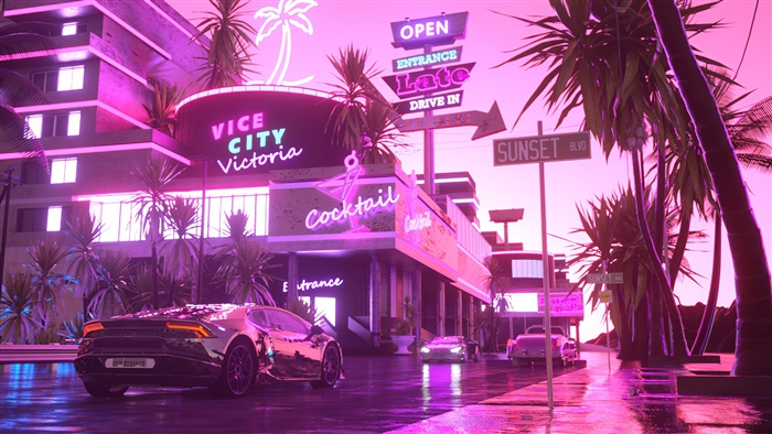 Lamborghini in Pink Vice City Victoria 4K