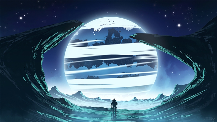 Astronaut looking at a giant planet