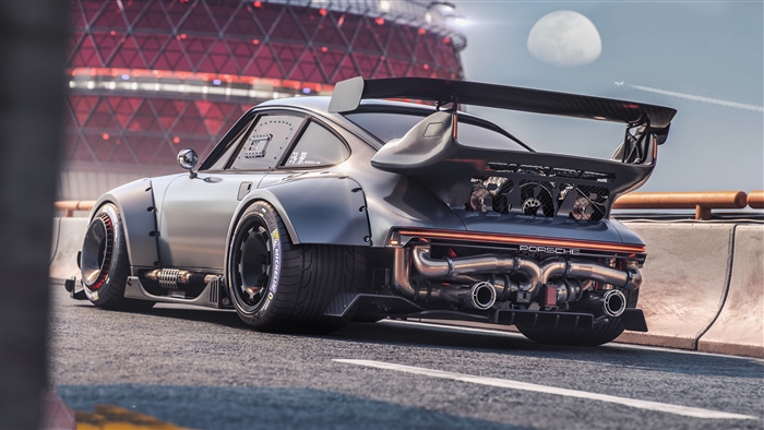 Modified Porsche Car with Large Rear Wing 4K