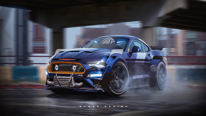 Blue Ford Mustang Street Racing 4K