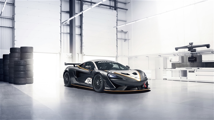 McLaren 570S GT4 race car in a workshop 4K