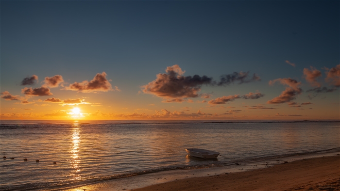 Boat on the Sea at Sunset 4K