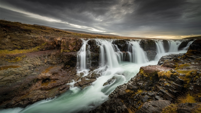 Kolugljufur Waterfall in Iceland 4K