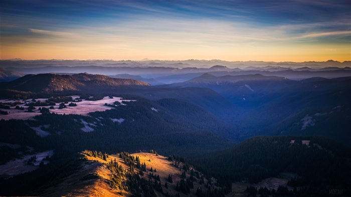 Sunrise over mountain ranges