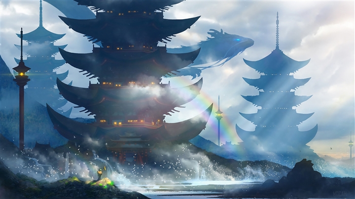 Japanese Pagoda Landscape Art 4K
