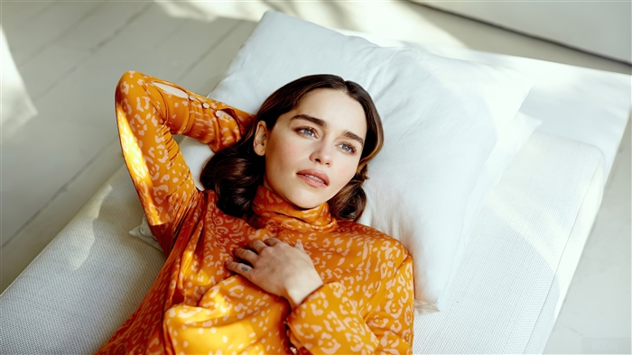 Emilia Clarke in Orange Dress Photoshoot 4K