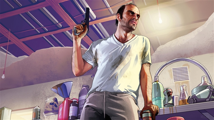 Trevor from GTA 5 holding a gun