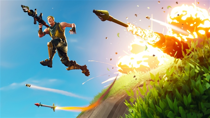 Jonesy from Fortnite firing a rocket launcher