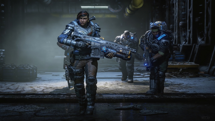 Gears 5 Kait Diaz and COG soldiers with weapons