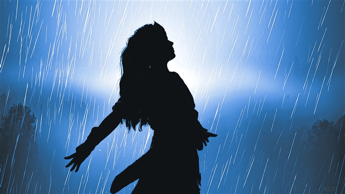 Silhouette of a woman in the rain