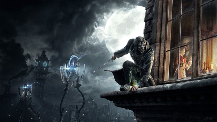 Corvo Attano from Dishonored 2 on a rooftop