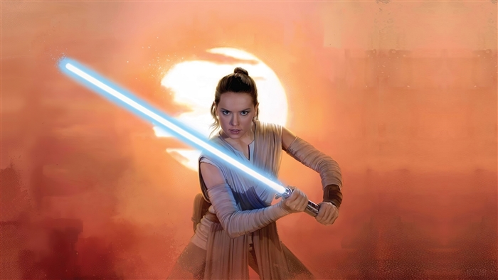 Rey from Star Wars with a lightsaber