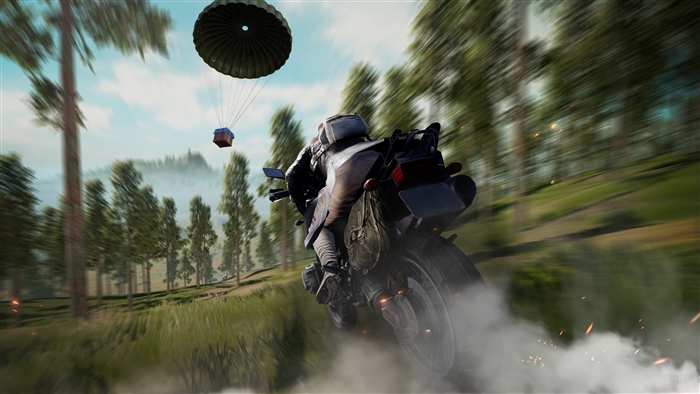 Player on motorcycle with air drop in PUBG