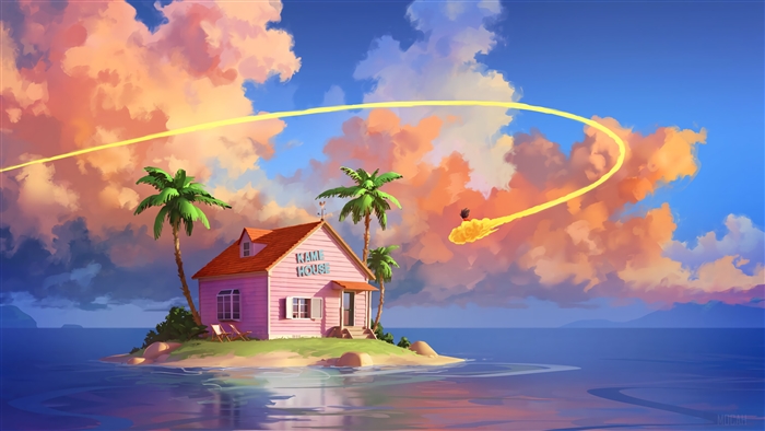 Goku on Flying Nimbus from Dragon Ball at Kame House 4K