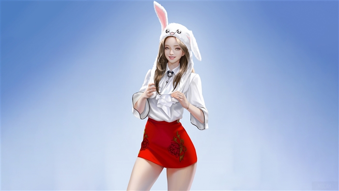 Anime Girl Wearing Bunny Hat and Red Skirt 4K