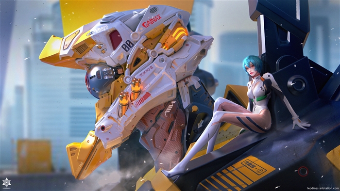 Rei Ayanami and Evangelion Unit-00 from Neon Genesis Evangelion 4K