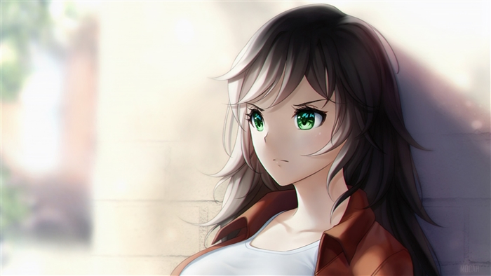 Anime girl with green eyes and brown hair