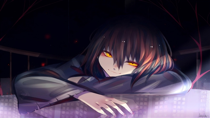 Gothic Anime Girl with Yellow Eyes 4K