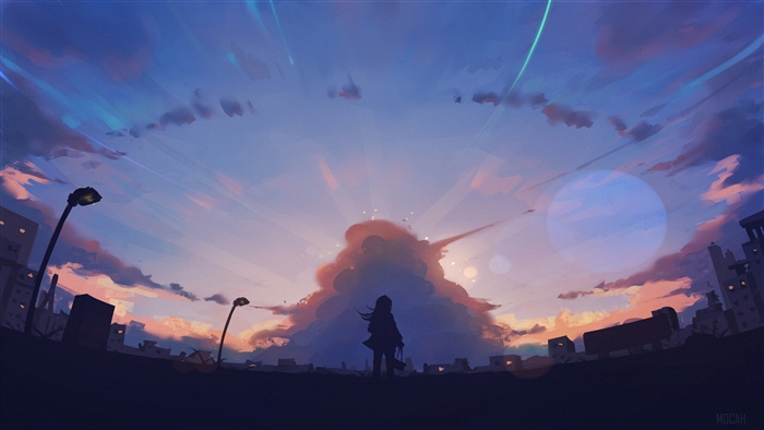 Girl Standing Behind Clouds Anime 4K