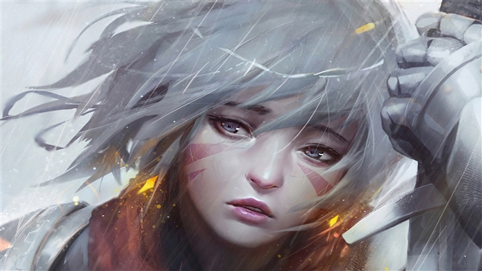 Anime Warrior Woman in Rain 4K