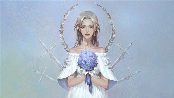 Anime Girl Holding Flowers with Swords 4K