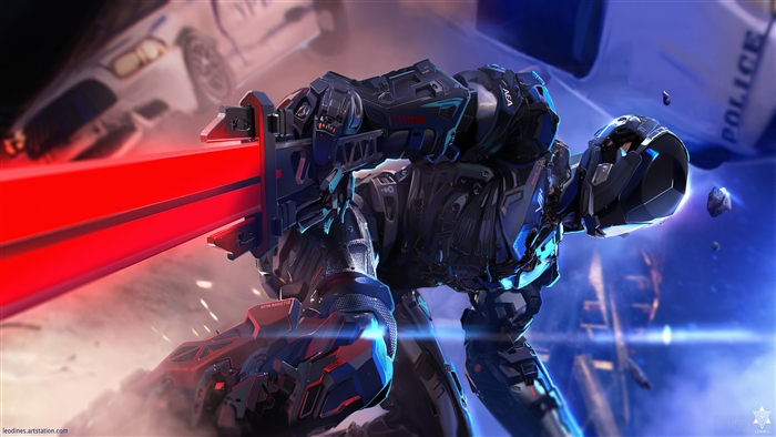 Mecha firing red laser beam 4K