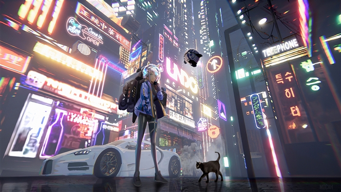 Anime Girl in Neon City 4K